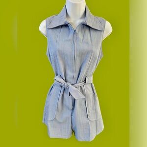 Vintage 1970’s light blue zip up romper with tie belt